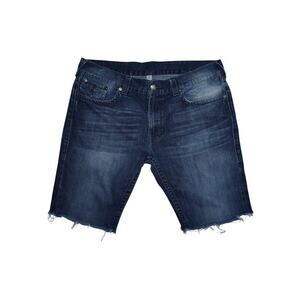True Religion Men’s Straight Cutoff Denim Shorts Dark Wash Blue Size 40